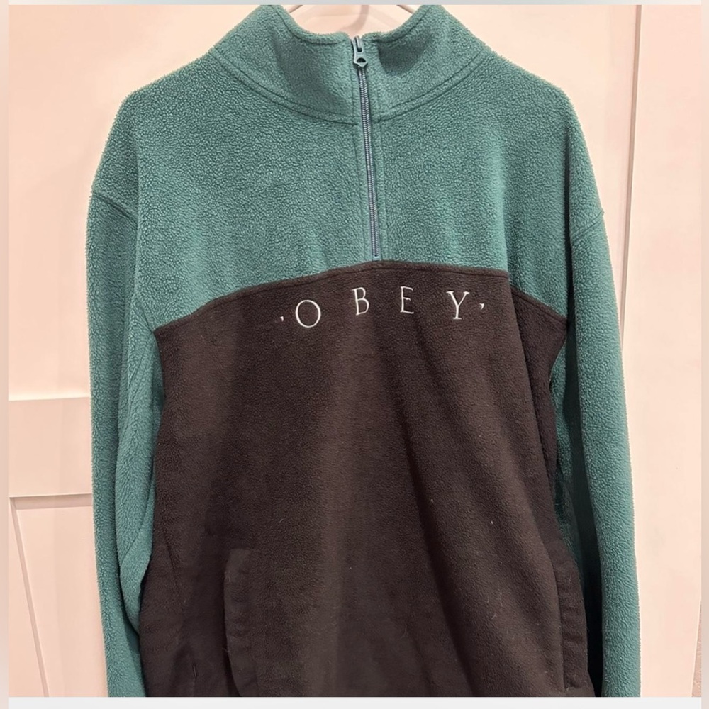 Obey Men's Teal and Charcoal Zip-Up Sweater